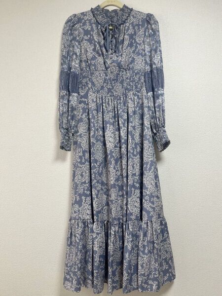 herlipto Winter Floral Long-sleeve Dress sepia blue