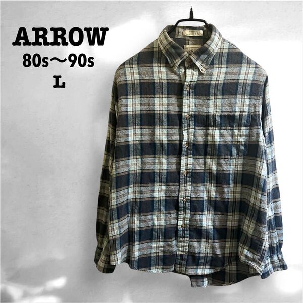 80s' ARROW アロー フランネル チェック シャツ Lサイズ ボタンダウン 長袖 古着 ヴィンテージ アメカジ