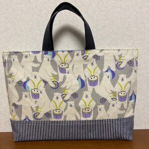 ハンドメイドレッスンバッグ 絵本カバン 手提げ しろくま柄 キルティング生地