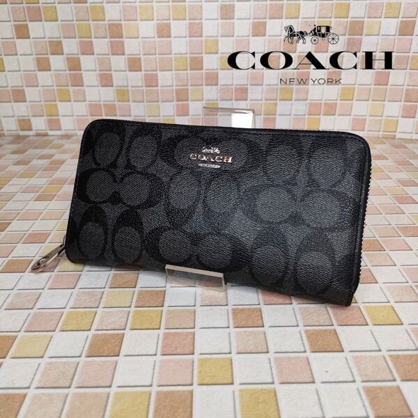 A412 COACH コーチ シグネチャー PVC ラウンドファスナー 長財布