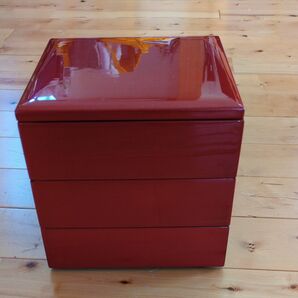 漆塗り 木製 重箱 3段 レッド
