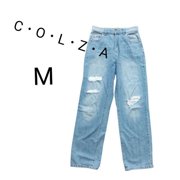 【美品】C・O・L・Z・A ダメージ M ブルー デニム ストレート パンツ