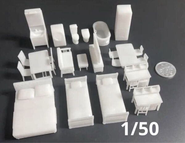 1/50 建築模型 学習机付 住宅パーツセット 白 無塗装 ミニチュア 添景