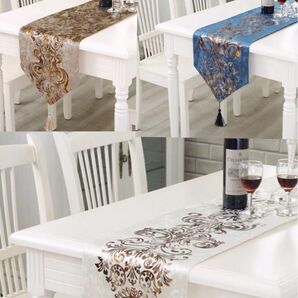 テーブルランナー 33×180 テーブルクロス 3枚セット ホワイト ブルー