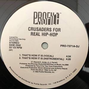 CRUSADERS FOR REAL HIPHOP / HIGHER / POLICE BRUTALITY / THAT'S HOW IT IS / 1992 HIPHOP / US PROMO ONLY