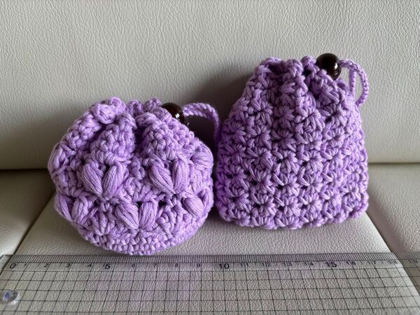 ハンドメイド かぎ針編み 巾着 ハート お花 コットン