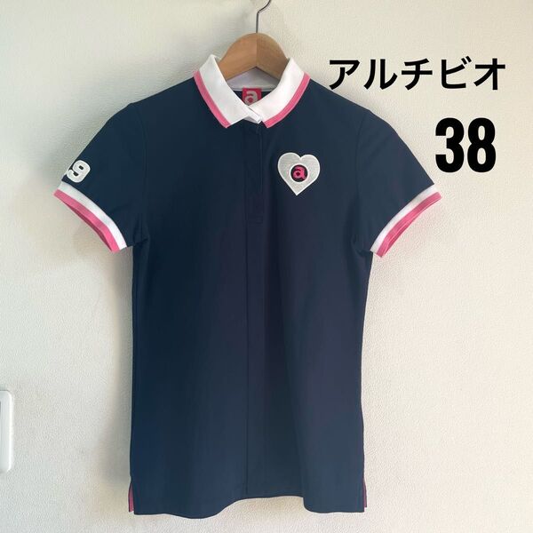 アルチビオ ポロシャツ ネイビー 38 ロゴ M ゴルフ レディースウェア 紺 GOLF 半袖