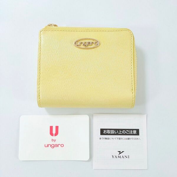 b 未使用品 ユーバイウンガロ 折り財布 イエロー レザーウォレット 二つ折り財布 ウォレット 財布