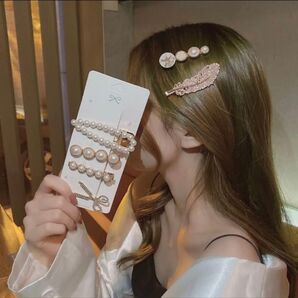 ヘアピン パール ミニ真珠 ミニダイヤ 葉 ハサミ 6個セット