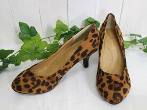  new goods *ope-k dot clip * Leopard suede pumps 24.5cm