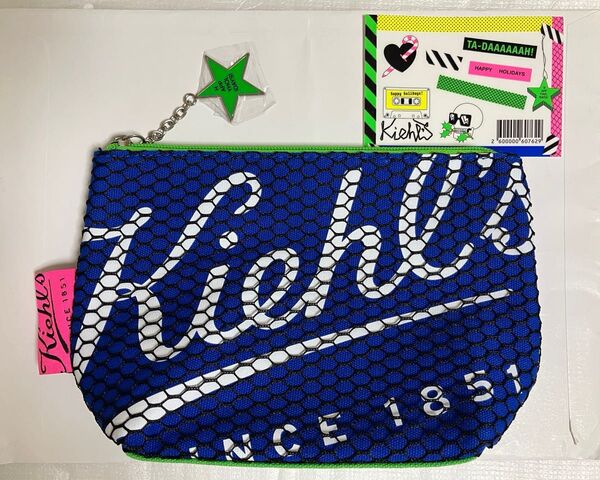 【新品 未使用品】Kiehl's キールズ メッシュポーチ ノベルティー ホリデー ステッカー付 約20cm×12cm