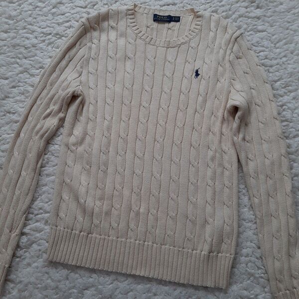 POLO RALPH LAUREN ケーブルニット コットン ベージュ S ポニー刺繍