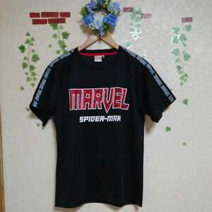 L 新品 マーベル MARVEL 黒 メッシュ 半袖 Tシャツ メンズ 男性 洋服 トップス 丸首 服 半袖Tシャツ スパイダーマン ディズニー プリント