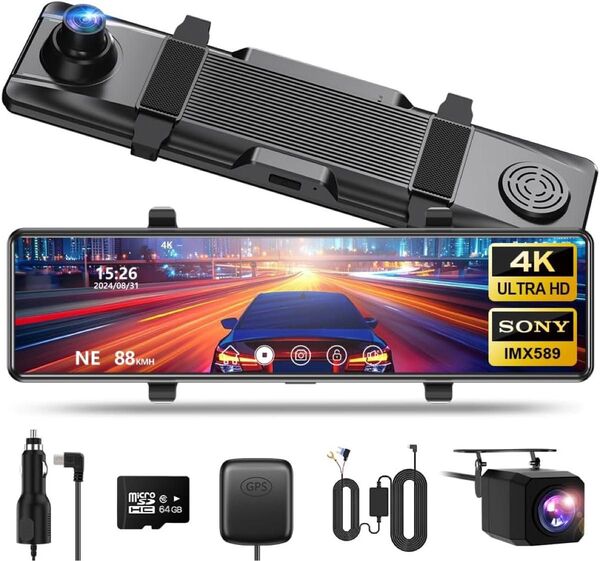 ドライブレコーダー ミラー型 日本語12インチ大画面&170°超広角 64G 高品質 新品