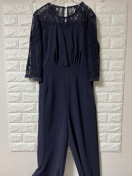 NatuSe ネイビー レース七分袖オールインワン XLサイズ 美品