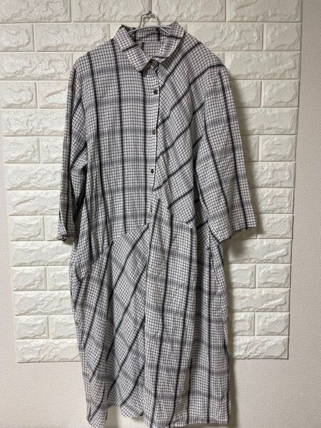 VIVACE チェック柄シャツワンピース 七分袖 サイズM-L 美品