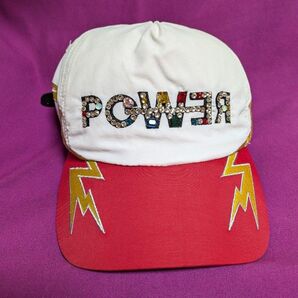 ★ G-DRAGON POWER キャップ /赤白×稲妻 ★ ビジュー付き帽子 イナズマ ジヨン パワーキャップ ラインストーン
