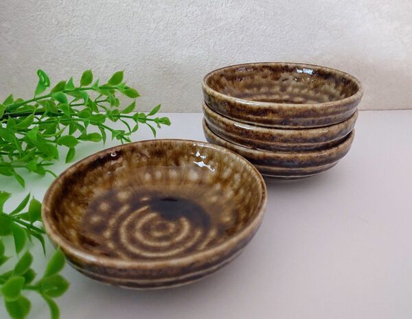 美濃焼 イラボ釉 茶色小鉢 小付 4個組