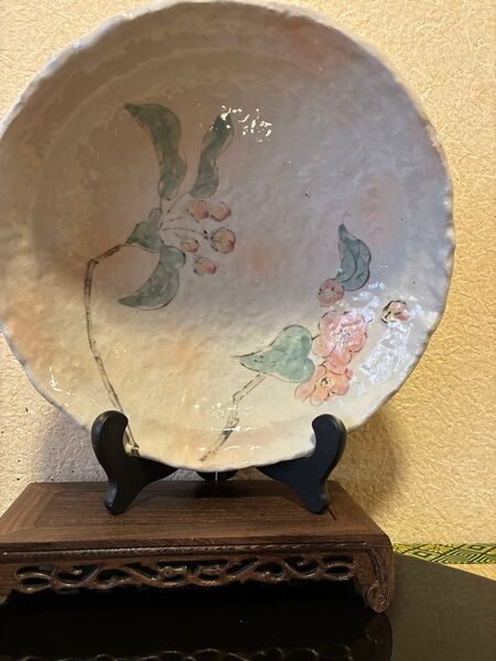 花柄陶器深皿 盛り深皿 装飾皿直径 薬25cm