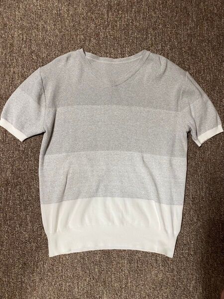 RESOUND CLOTHINGリサウンドクロージング Vネックサマーニット ボーダー柄 グレー×ホワイト