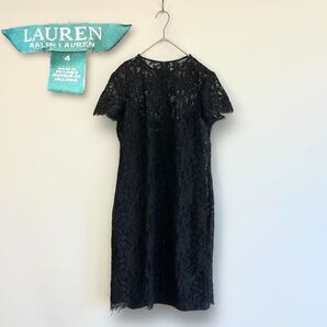 【大きいサイズ】LAUREN RALPH LAUREN ラルフローレン レース ワンピース ブラック 半袖 4 フォーマル