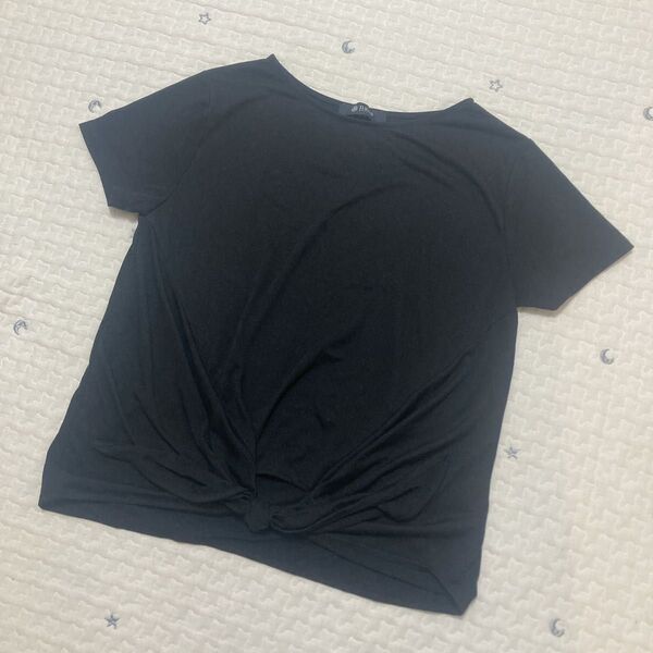nano universe 前リボン Tシャツ 黒 トップス