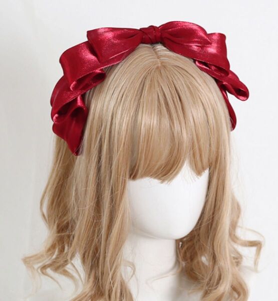 レッド カチューシャ リボン ロリータ メイド コスプレ 地雷 推し活 ヘッドドレス 赤 かわいい