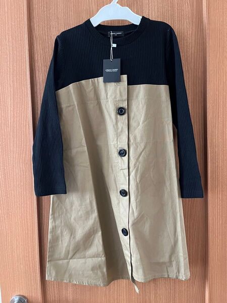 新品◆ワンピース 140 長袖 重ね着風 ベージュ 黒 女の子