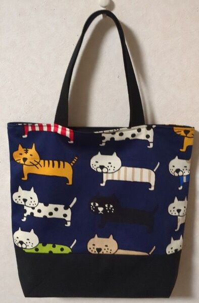 トートバッグ(ハンドメイド)コットンこばやし ねこ柄