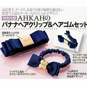 新品 アーカー ヘアアクセサリー 2点セット バナナヘアクリップ ヘアゴム ブランドロゴ入り グログランリボン 雑誌 付録
