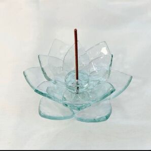 昭和レトロガラス「石目」の蓮のお香立て