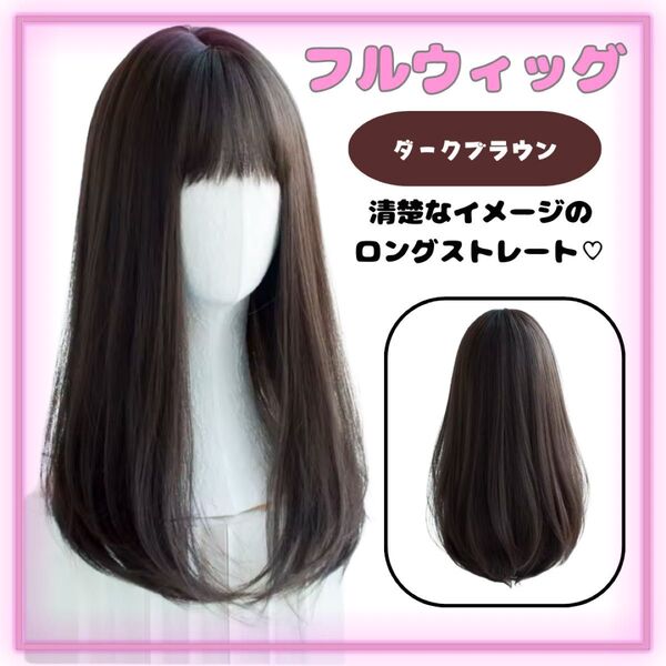ウィッグ ロング ブラウン ストレート ナチュラル 自然 茶色 かつら 清楚