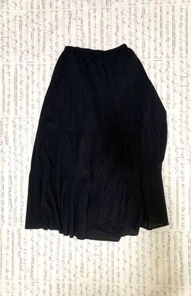 GU women ティアードマキシスカート ブラック S