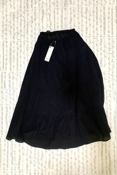 GU women ティアードマキシスカート ブラック S