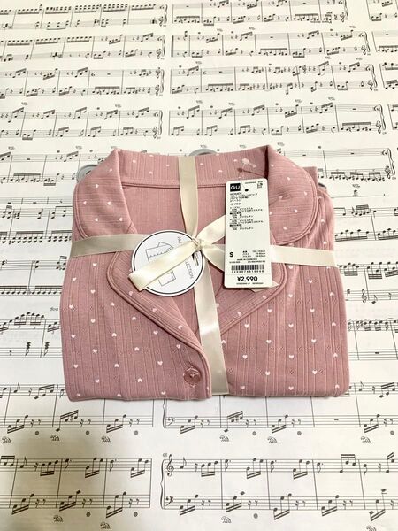 GU women コットンブレンドリブパジャマ半袖 ピンク S