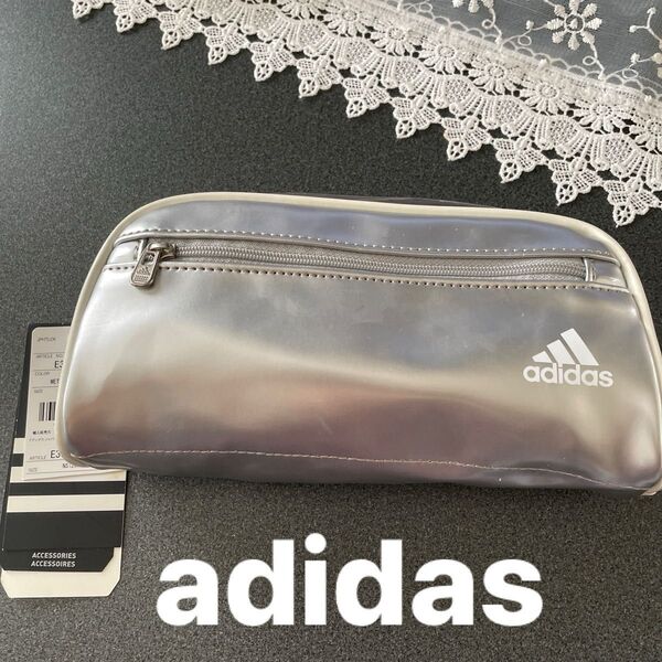 ★adidas ★ペンケース★ポーチ★マルチケース シルバー 訳あり未使用品
