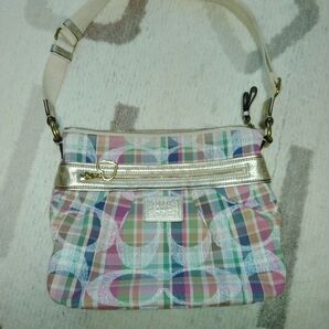 COACH マルチカラー ロゴ チェック柄 ショルダーバッグ