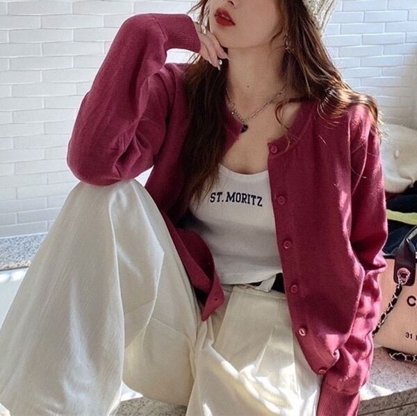 カーディガン ニット カシミヤタッチ 長袖 ボタン レディース ラウンド 大人気 薄手 可愛い シンプル