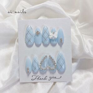 27.オーダーネイルチップ ワンホン フレンチガーリー チェック 地雷系