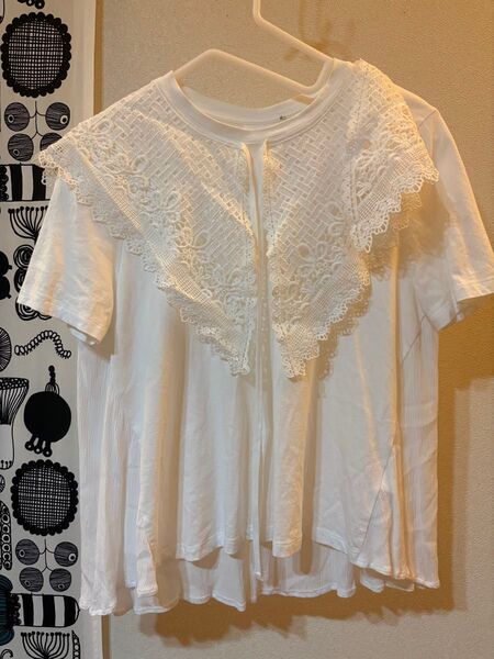 ZARA レース襟付きTシャツ 白