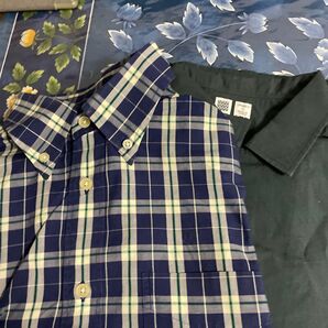 新品 チェック柄半袖綿100%、ユニクロ半袖Mサイズ二枚セット、オックスフォード