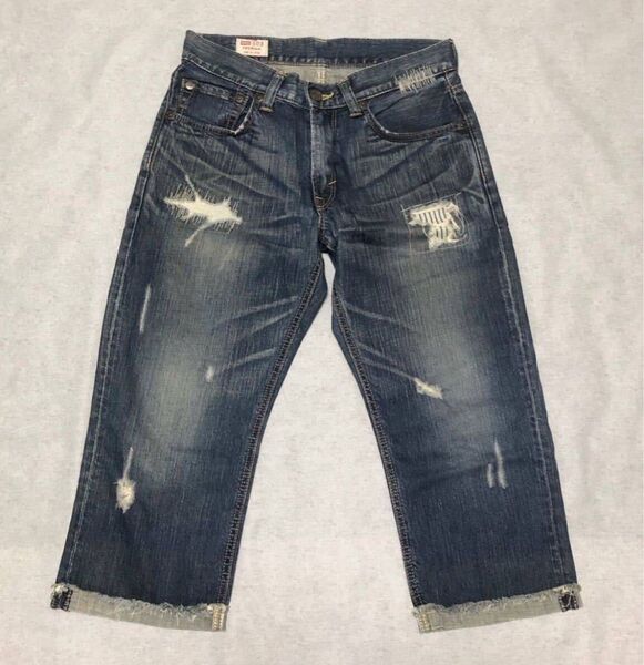 ●EDWIN PREMIUM エドウィン プレミアム●503E1 色落ち リメイク加工 クロップド デニム ジーンズ 31