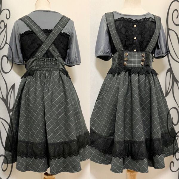 【2点セット】サス付きハイウエストスカート、ビスチェ風カットソー★axesfemmeアクシーズファム