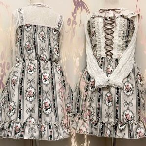 【2点セット】花柄ストライプワンピース、レースの透け感カットソー★axesfemme