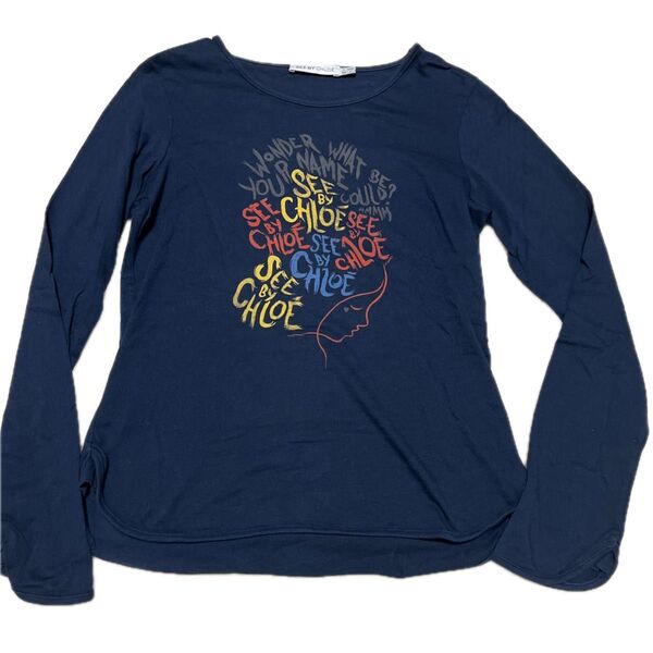 See By Chloe 長袖Tシャツ ロゴ ネイビー