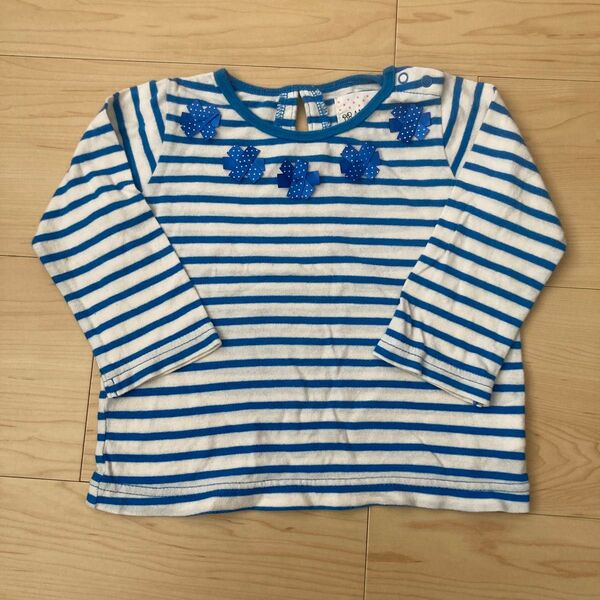 ブランシェス 長袖カットソー 80cm 綿100% ロンT 長袖Tシャツ ボーダー リボン