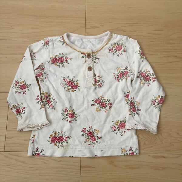 長袖カットソー 90cm 綿100% 花柄 ロンT