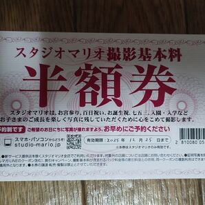スタジオマリオ撮影基本料 半額券 お宮参り 百日祝い お誕生日祝 七五三 入園 入学