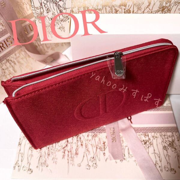 新品未使用 ディオール DIOR ロングウォレット型 L字ファスナー レッド フラット ポーチ 長財布 109