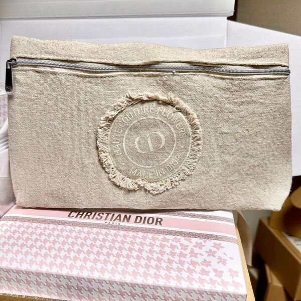 ディオール DIOR クラッチ 麻 コットン リネン ポーチ マザーズ 限定 ノベルティ